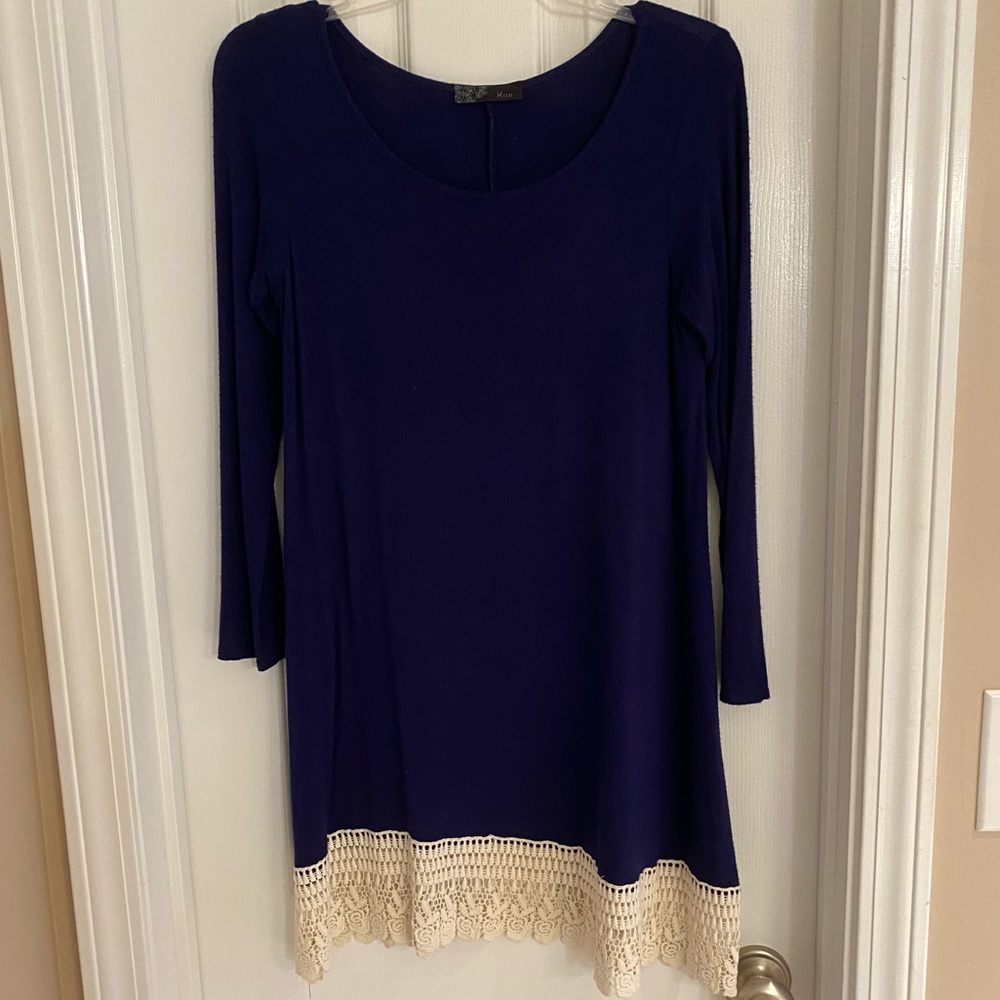 Mirin blue long sleeve dress with lace bottom